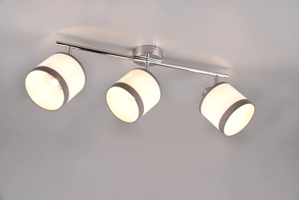 DAVOS BARRA 3 SPOTS ORIENTABILI METALLO CROMATO PARALUMI BIANCO E GRIGIO L. 58CM ATTACCO E14