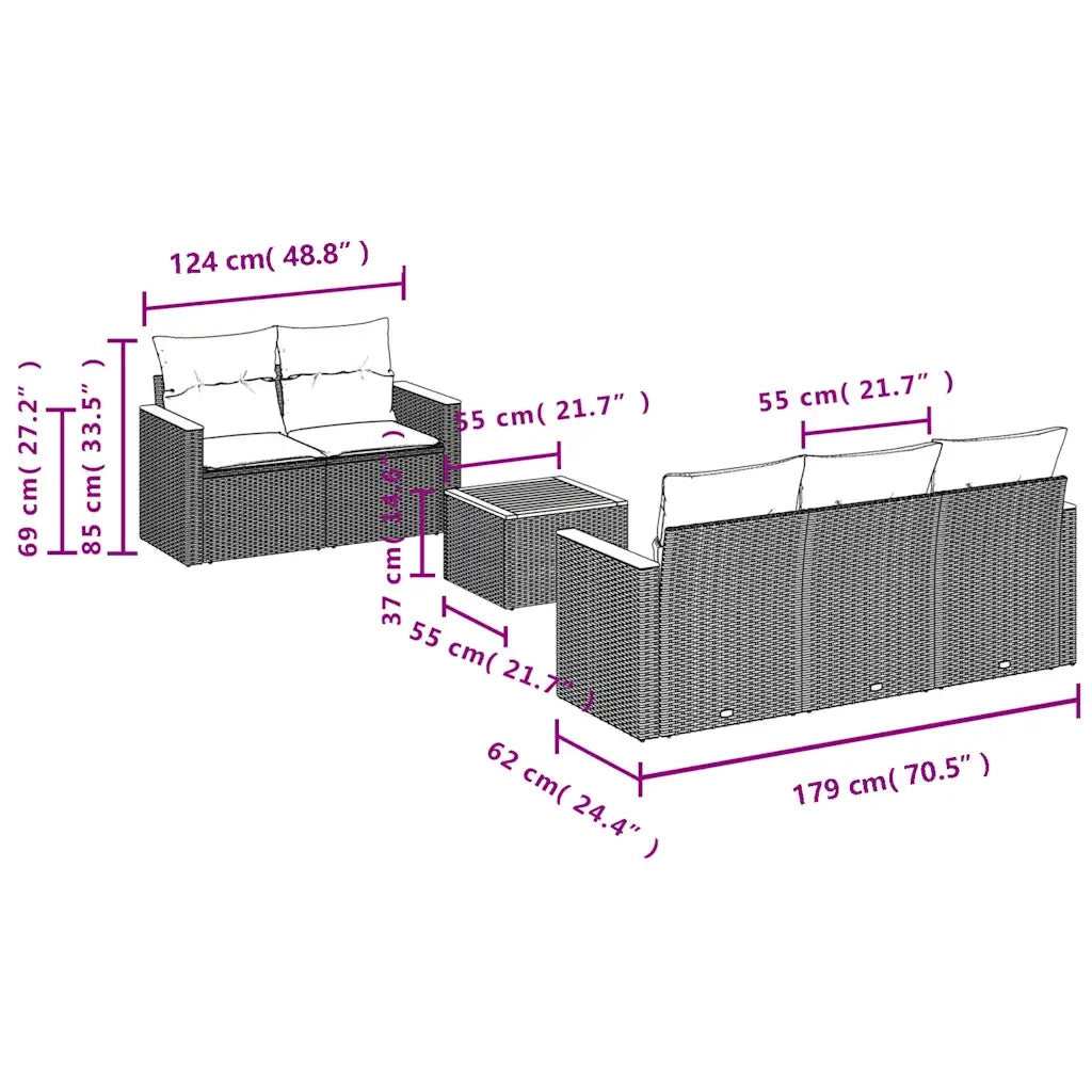 Set Divani da Giardino 6 pz con Cuscini Grigio in Polyrattan 3225788