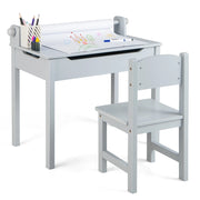 Tavolo per bambini con sedia vano portaoggetti e portarotolo per disegnare giocare, Set di tavolino con sedia Grigio-Tavoli e sedie