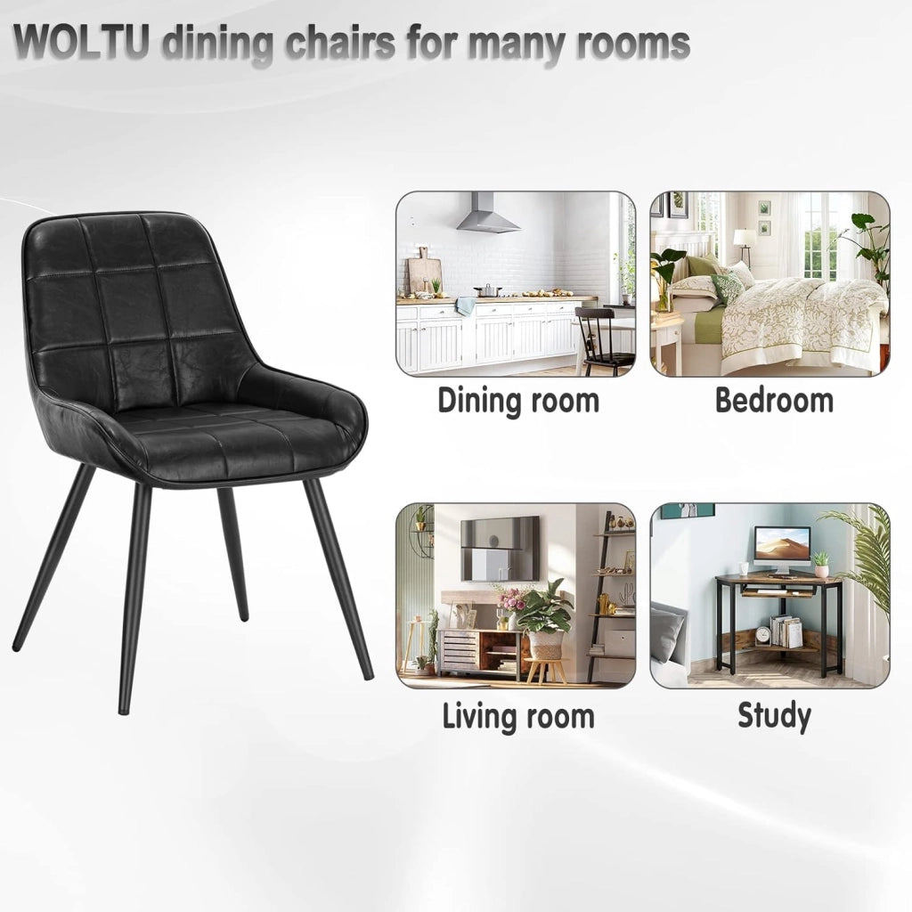 Set di 4 Sedie da Pranzo con Schienale Curvo, Sedie Ergonomiche in similpelle e Metallo, Poltroncina imbottita per Salotto, Ufficio, Camera da Letto, Nero BH332sz-4