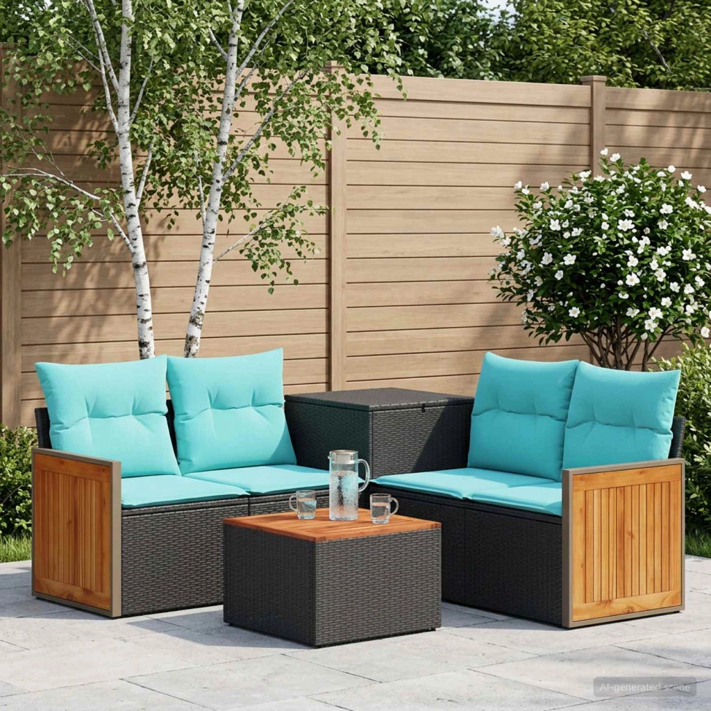 Set di divani 6 pz Nero e Blu 55 x 55 x 37 cm 3447711