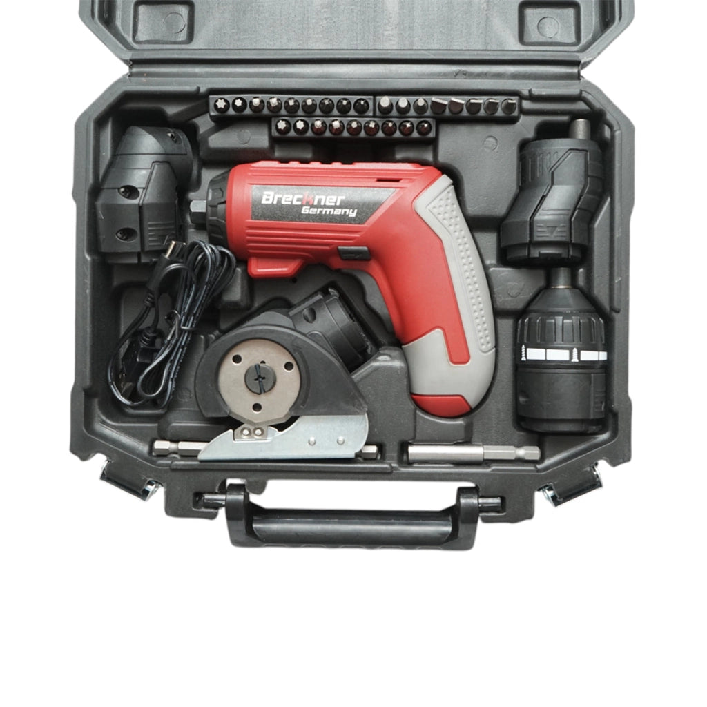 Avvitatore elettrico multifunzione 4 in 1 con batteria agli ioni di litio da 4,2 V, 1,5 Ah, LED, coppia di serraggio 6 Nm, punta da 1/4 di pollice, 33 pezzi Breckner Germany