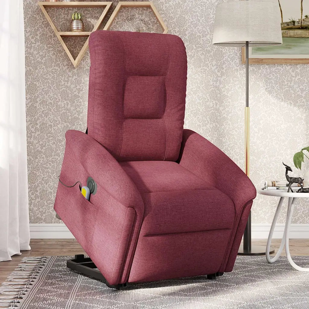 vidaXL Poltrona Alzapersona Massaggiante Elettrica Rosso Vino Tessuto