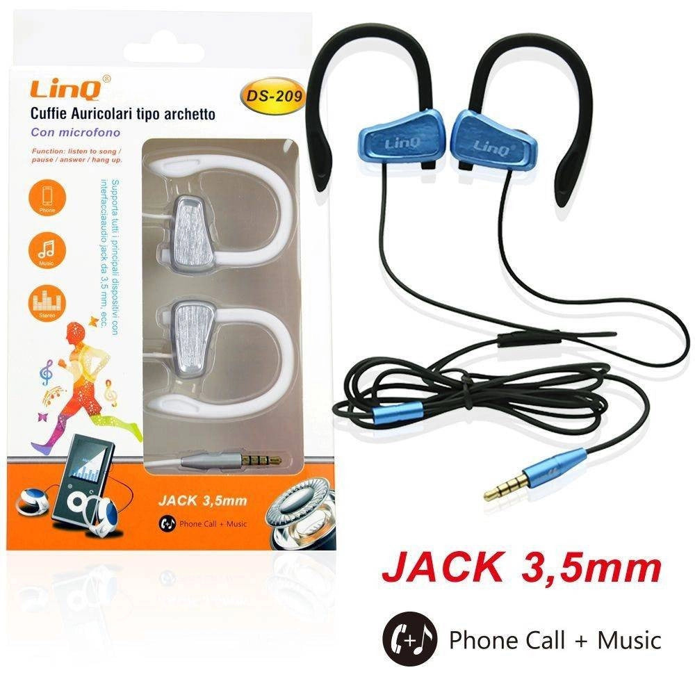 Trade Shop - Auricolari Cuffie Archetto Ds-209 Microfono Smartphone Mp3 Sport Cavo Jack 3,5mm -
