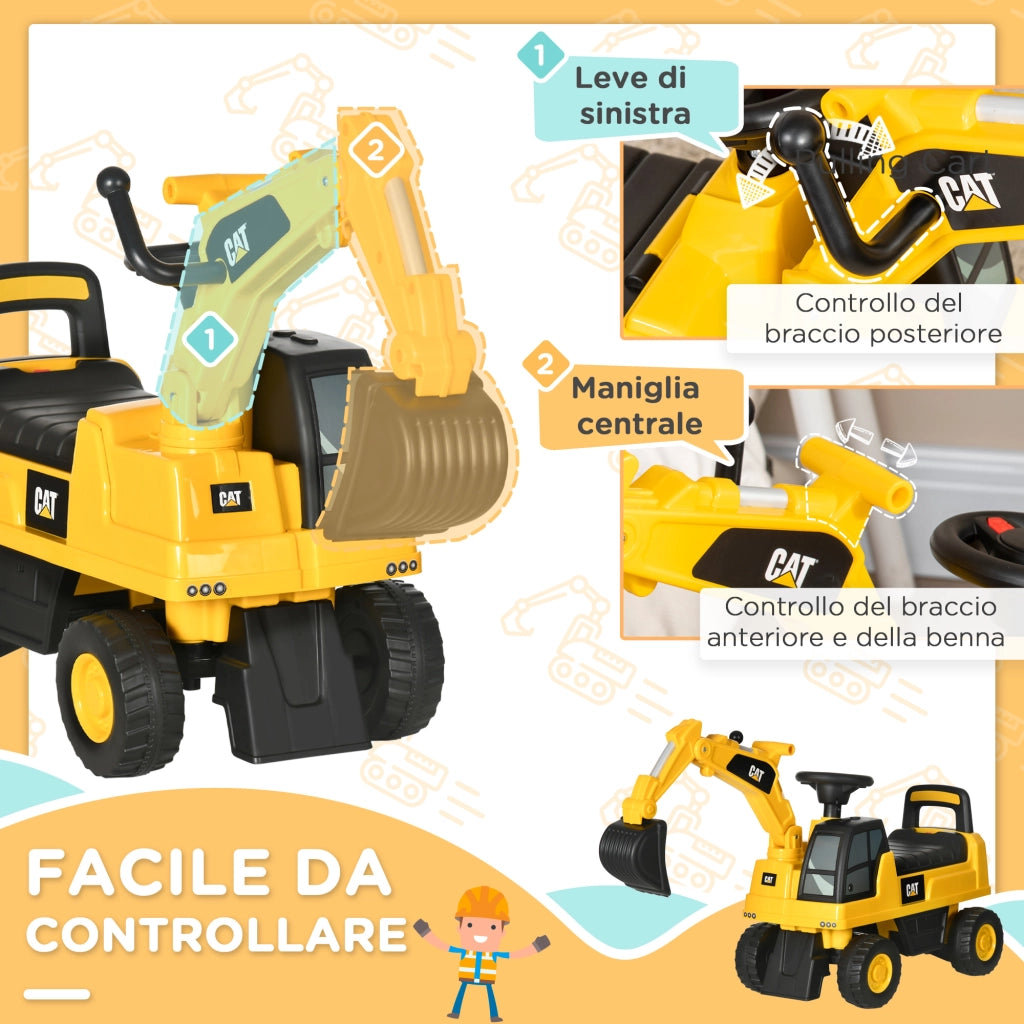 Ruspa giocattolo per bimbi da 1-3 anni con escavatore e contenitore a spinta senza batteria, robusta e pratica, giallo
