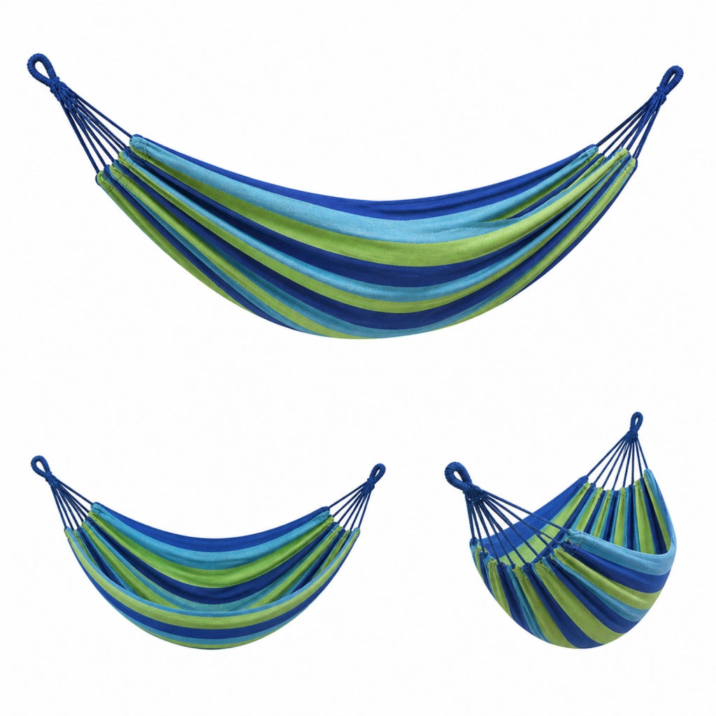 Amaca Da Campeggio E Giardino Con Custodia Trasporto Cinghie Regolabili E Ganci Moschettone Inclusi Struttura Anti Capovolgimento Cotone Rinforzato Portata 300 Kg 270 x 150 Cm Blu