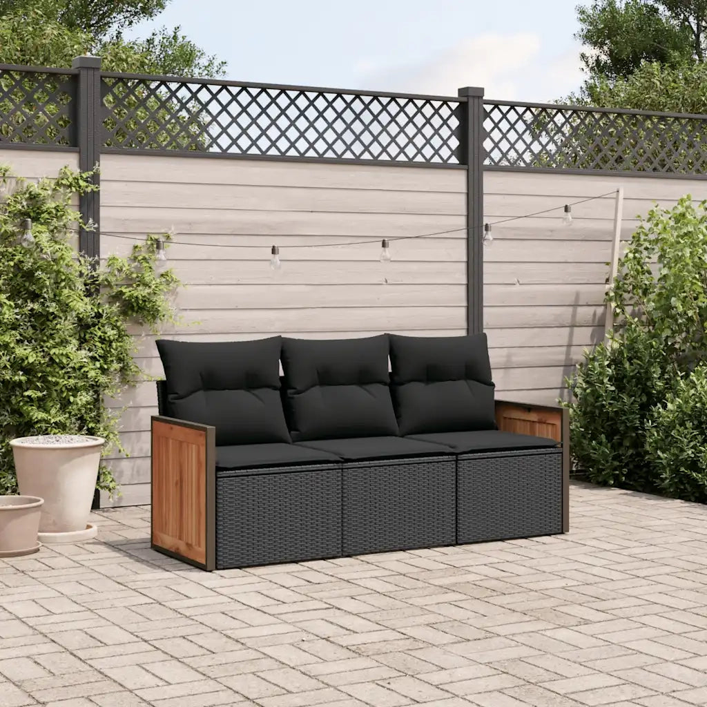 Set Divani da Giardino 3 pz | Set Salotto da Giardino con Cuscini in Polyrattan Nero