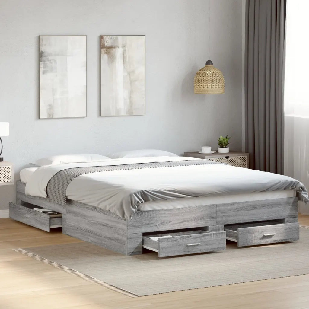 Letto matrimoniale | Letto per adulti | Giroletto Cassetti Grigio Sonoma 140x200 cm Legno Multistrato