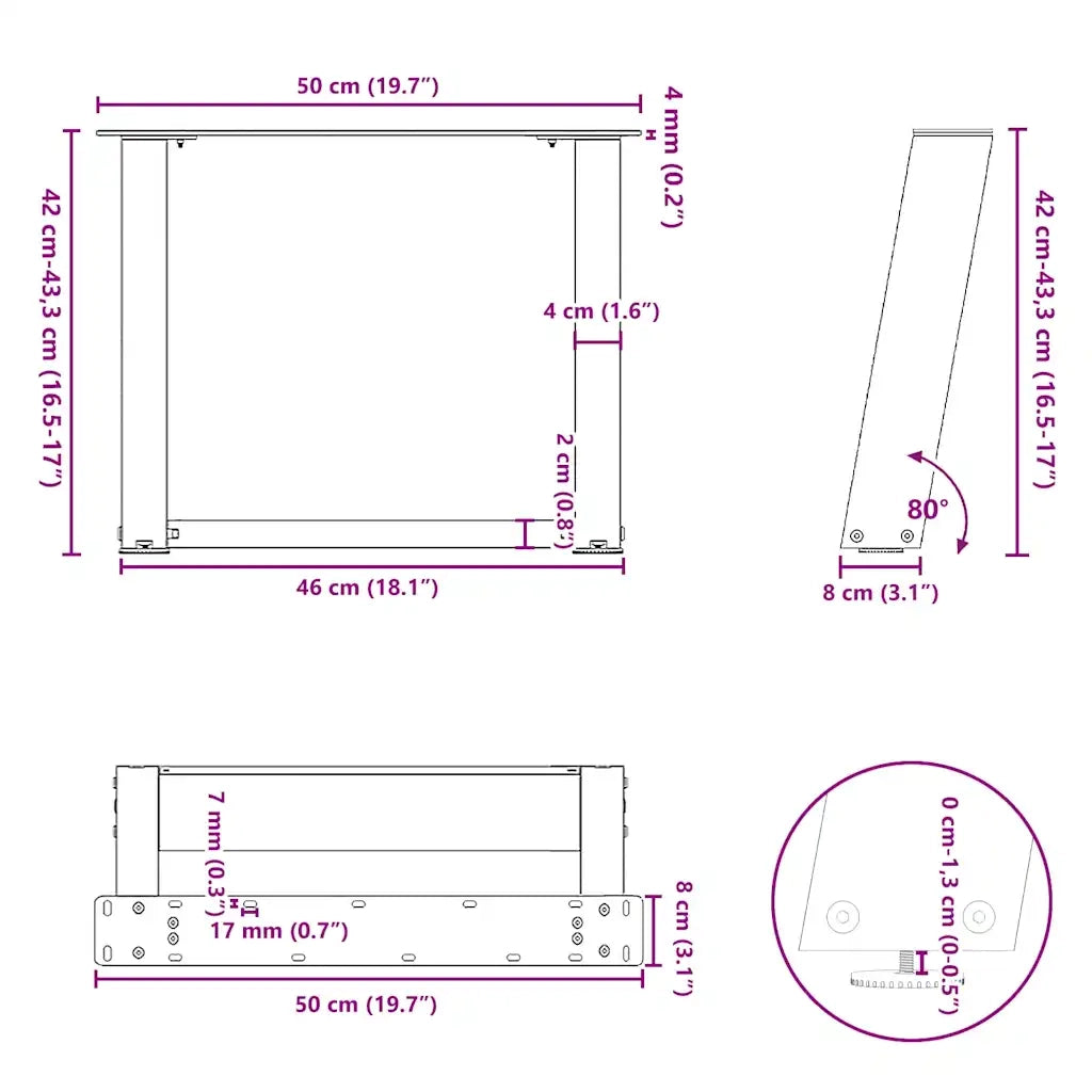 Gambe per Tavolino da Caffè a Forma di U 2 pz Bianche 50x(42-43) cm Acciaio 4012765