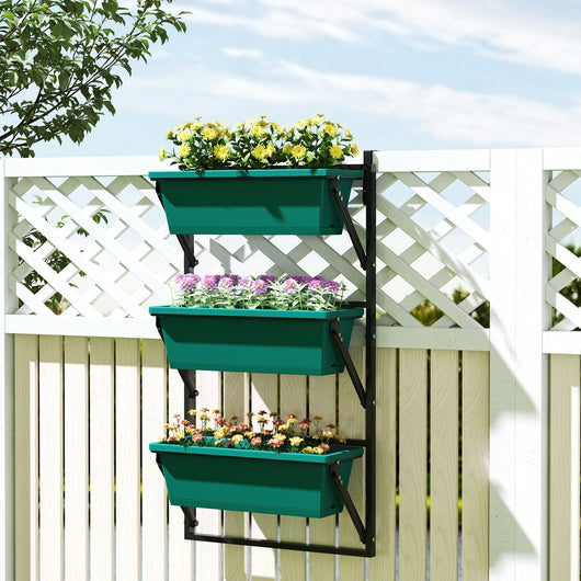 Fioriera da Esterno Verticale 56x42x100 cm 3 Vasi con Fori di Drenaggio in Plastica  Verde