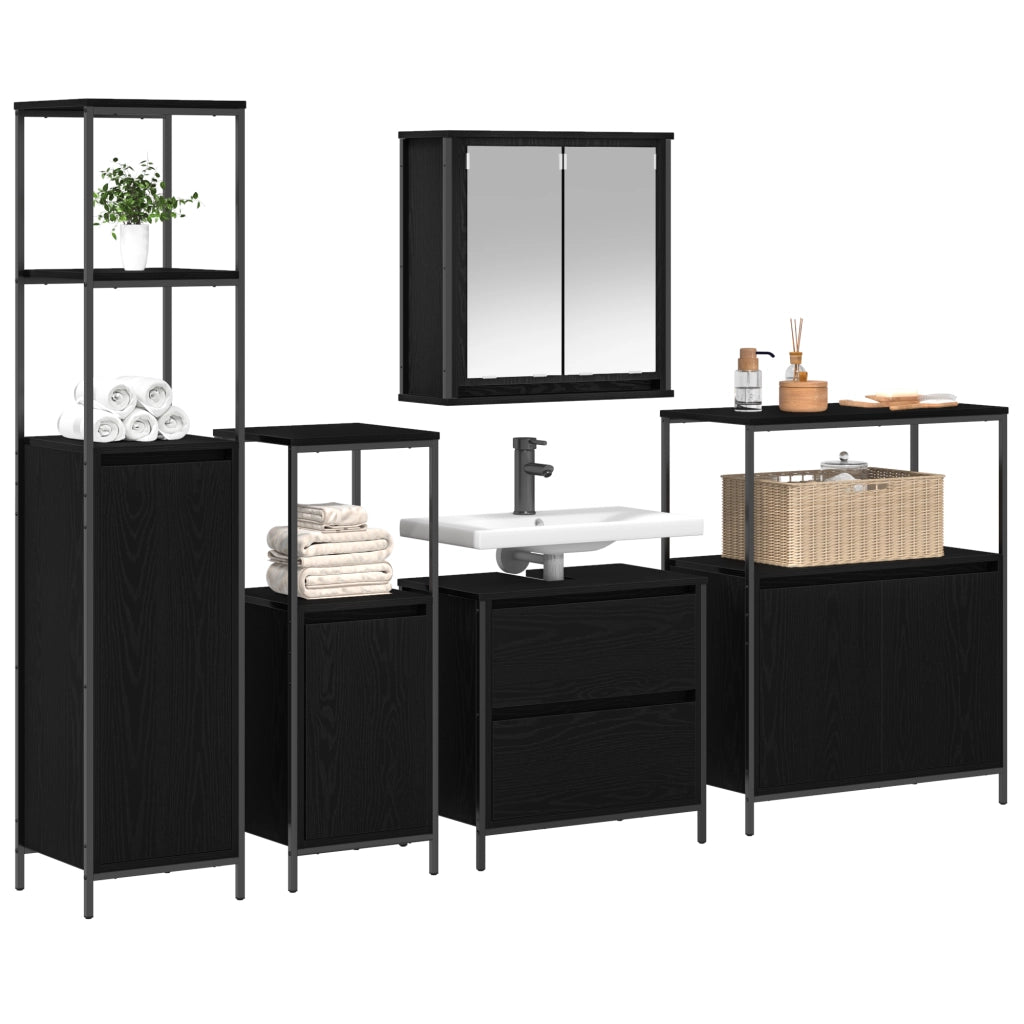 Set di mobili da bagno 5 pezzi in legno ingegnerizzato effetto rovere nero