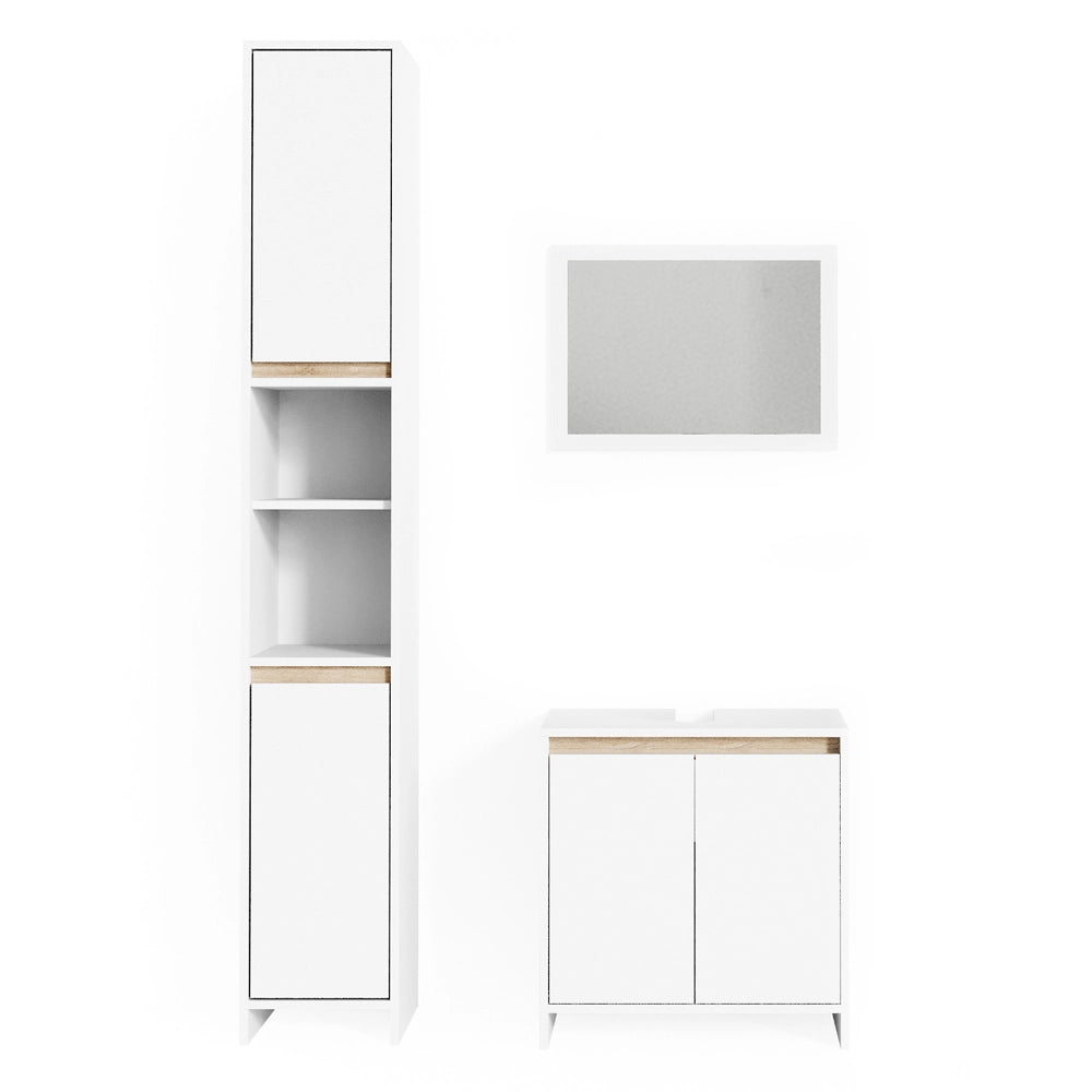 Vicco Set mobili bagno Bianco/Sonoma 3 parti, con colonna
