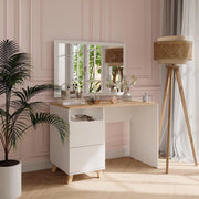 Tavolo da toeletta Karen, Bianco/Artisan, 110 cm con cassetti, Materiali robusti per un utilizzo duraturo