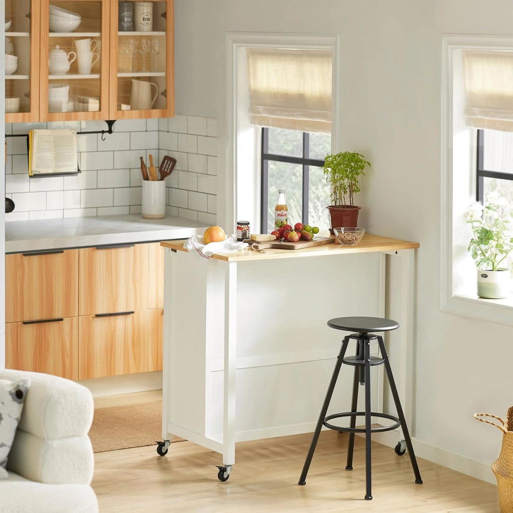 Mobile Cucina Salvaspazio Carrello Cucina con Ruote Credenza Cucina Mobiletto Cucina Dispensa Isola Cucina Mobile Cucina con Cassetti Piano in Legno Bianco-Naturale 98x94x58 cm FKW74-WN