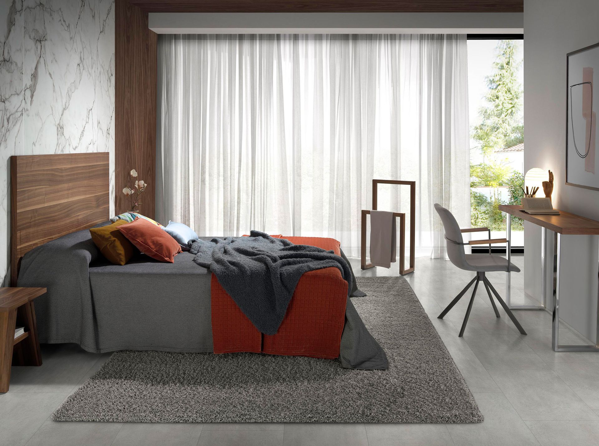 Sedia girevole in tessuto grigio scuro