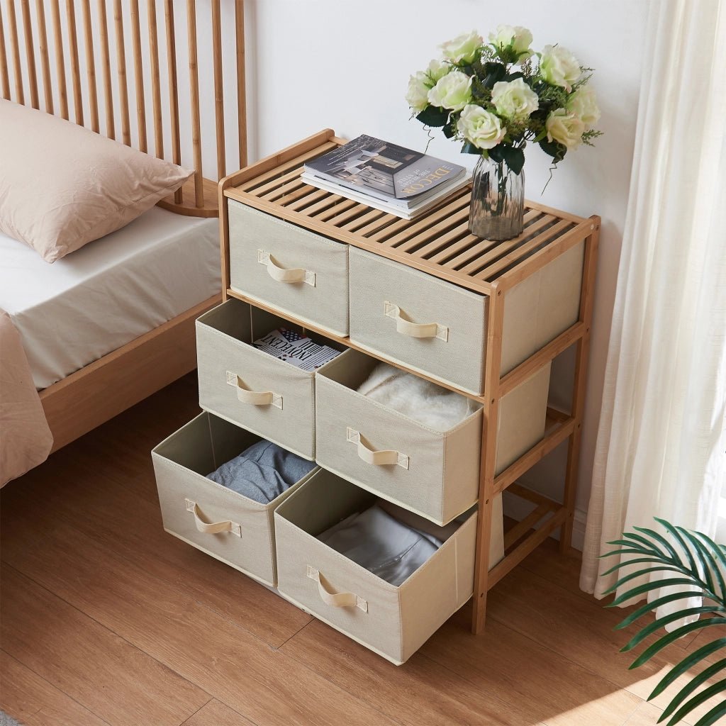 Cassettiera Maldon Comò Organizzatore con 6 Cassetti 79 x 66 x 35 cm - Naturale / Beige [en.casa]