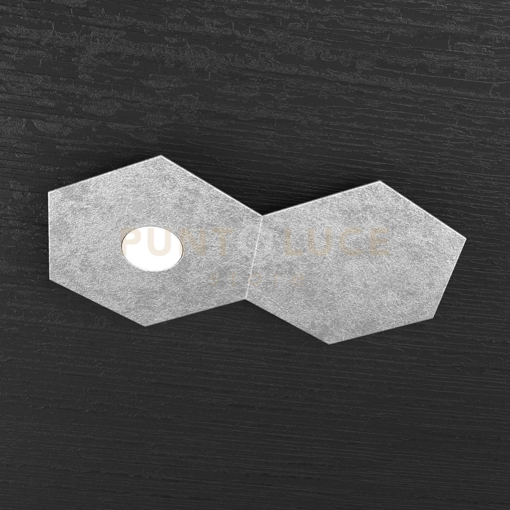 HEXAGON APPLIQUE-PLAFONIERA 1 LUCE + 1 DECORATIVO FOGLIA ARGENTO 1142-1L1D-FA
