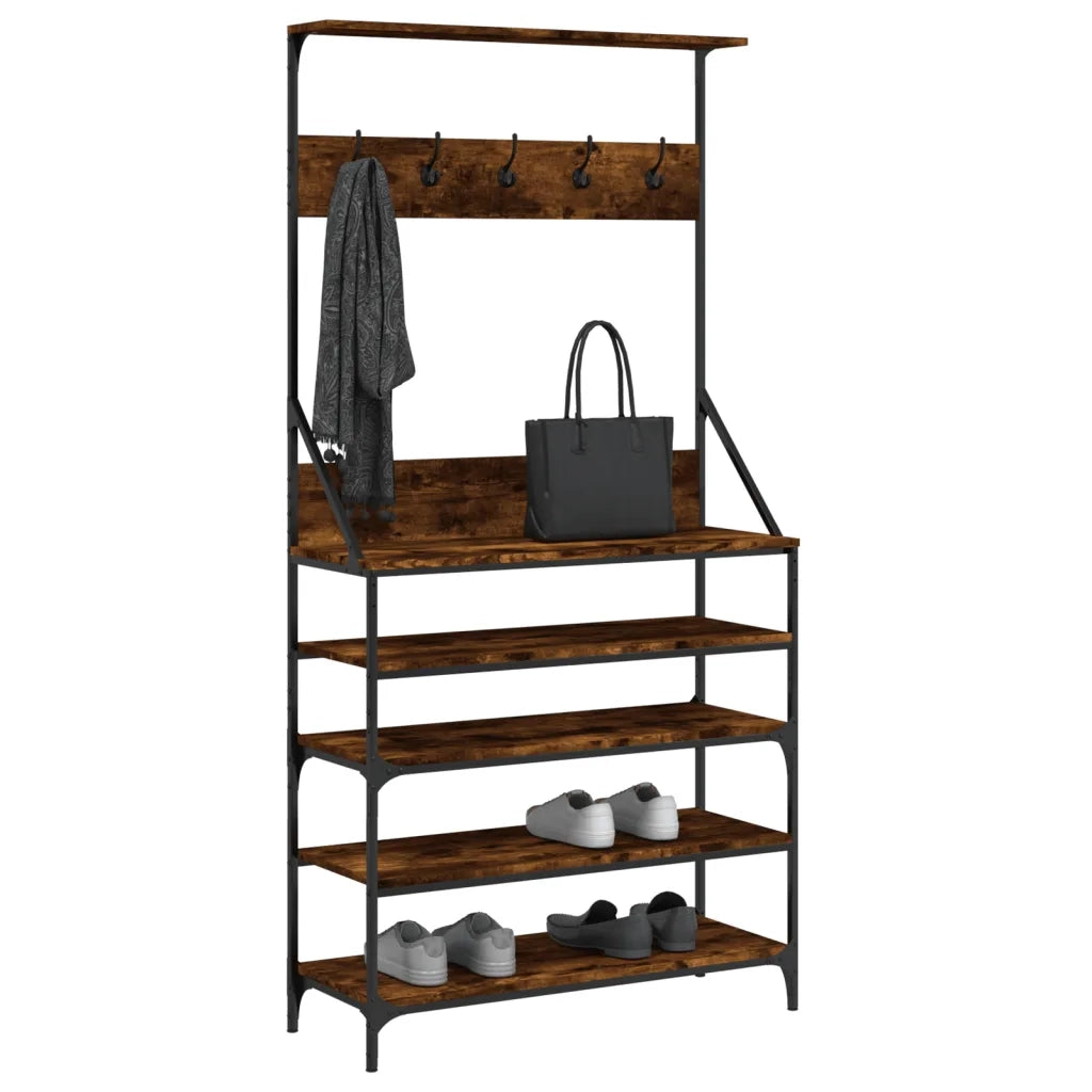 Appendiabiti con Porta Scarpe-Scarpiera con Appendiabiti Rovere Fumo 90x34x184 cm