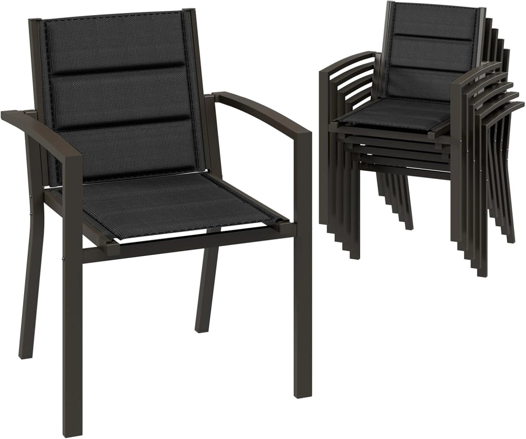 Set di 4 sedie da giardino impilabili in alluminio, carico massimo 160 kg, per giardino, piscina, terrazza, sala da pranzo, mobili da giardino, grigio chiaro