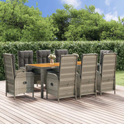 Set da Pranzo da Giardino 9 pz con Cuscini in Polyrattan Grigio 3185043