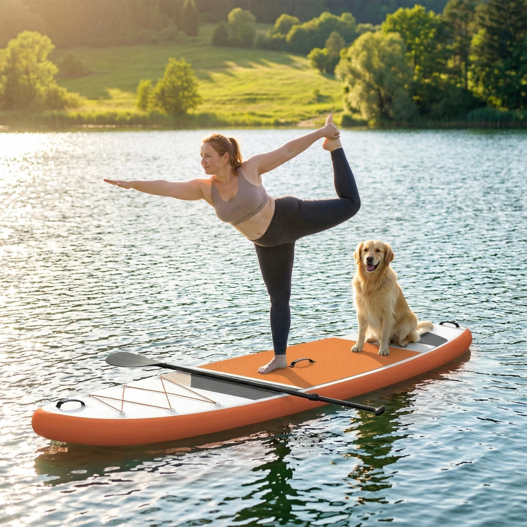 Sup Gonfiabile con Sedile, Pagaia e Accessori, in Plastica ed EVA, 320x82x15 cm, Arancione