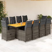 Set BistrÃ² da Giardino 11 pz con Cuscini in Polyrattan Grigio