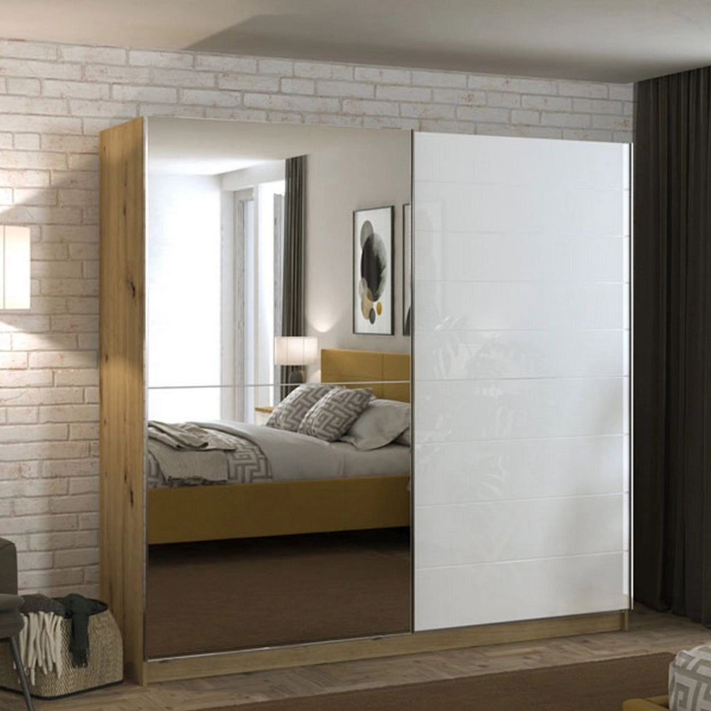 Armadio Camera da Letto Valsinni, Guardaroba Grande Appendiabiti, 217x210h cm Bianco