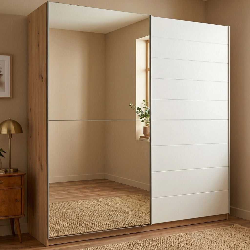 Armadio Camera da Letto Valsinni, Guardaroba Grande Appendiabiti, 217x210h cm Bianco