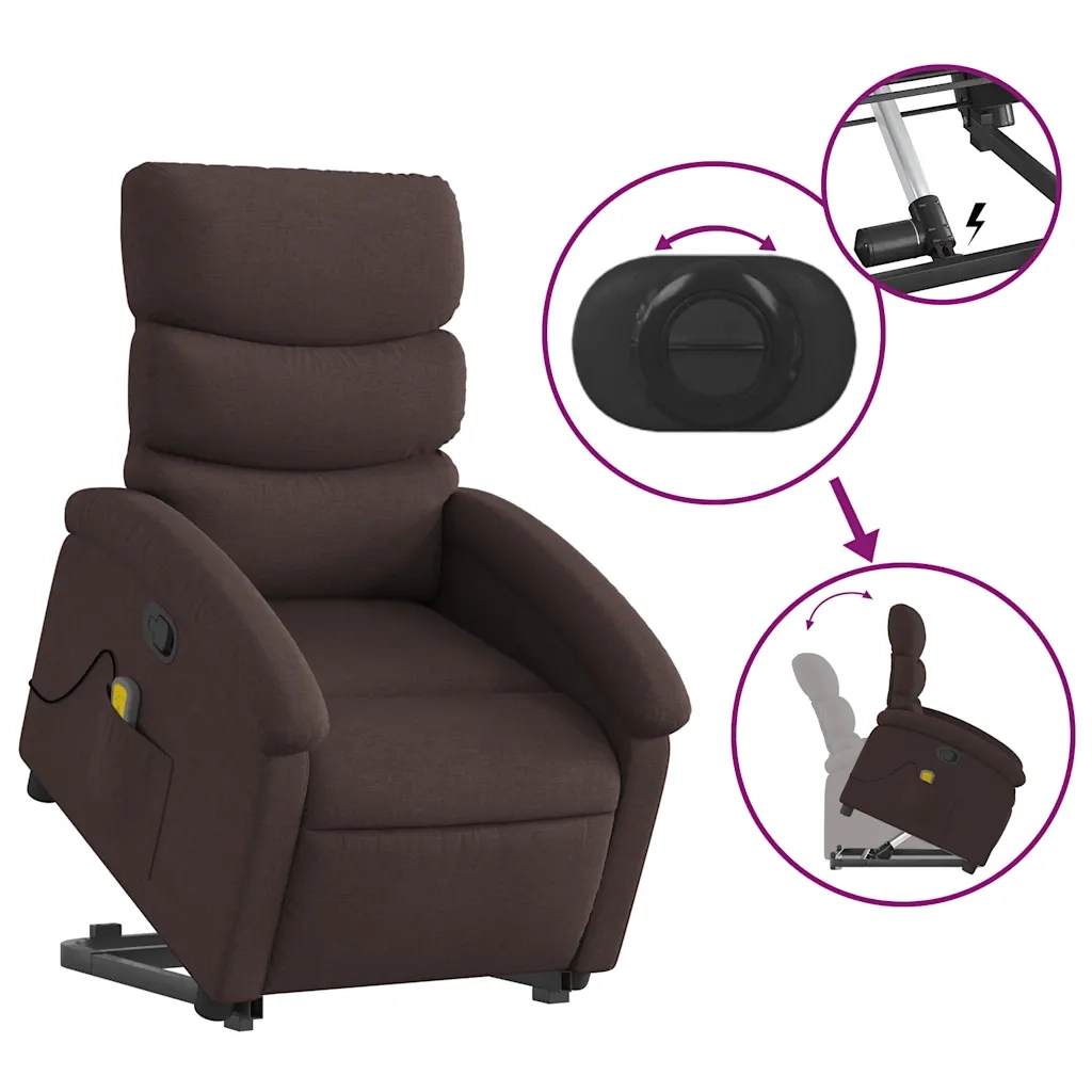 Poltrona Alzapersona Massaggi Reclinabile Marrone Scuro Tessuto 3203995