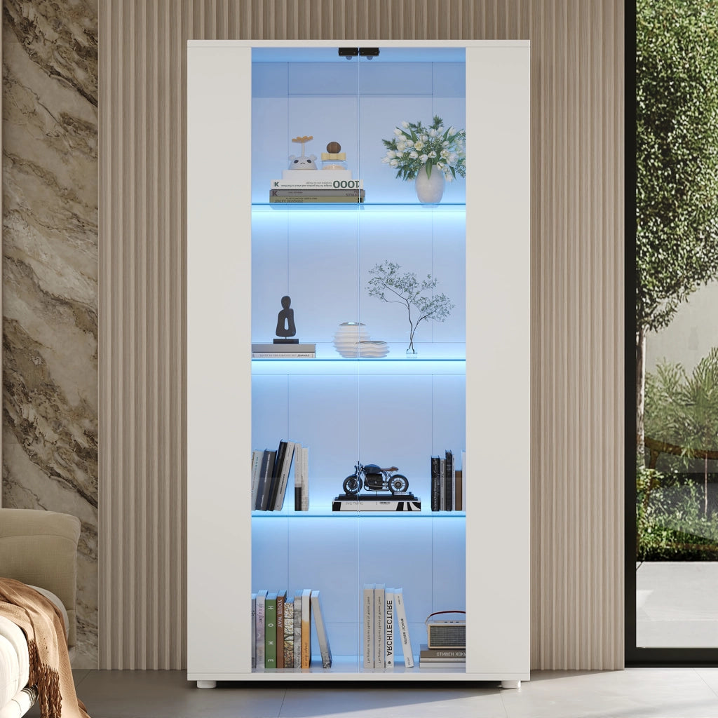 Vetrina con 2 ante in vetro e 4 ripiani - per soggiorno - 80×36×150.5 cm - bianco