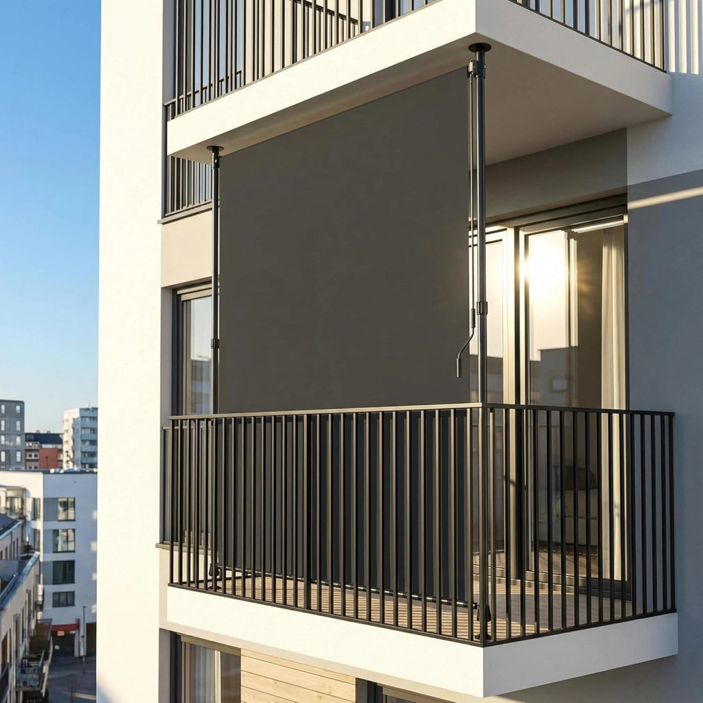 Tenda da sole verticale con morsetto, 150 x 310 cm, tenda da sole verticale allungabile, senza forature,con manovella, protezione solare dal vento, per balcone, giardino,terrazza