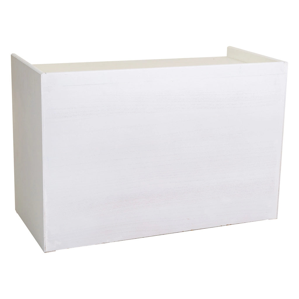 Sgabello per scarpe realizzata in legno e rete bianca 80x38x53h