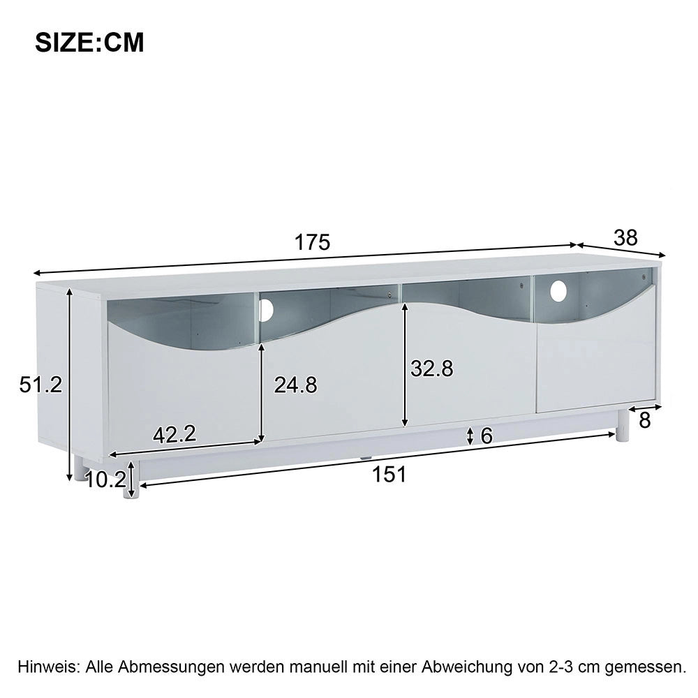 Mobile TV curvo - Xylo - 175x38x51cm vetro temperato LED bianco