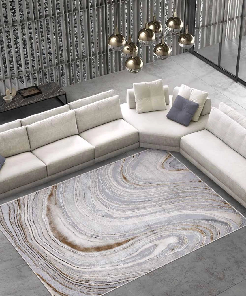 Tappeto NEVADA 9223 grigio oro cm.140x200 effetto marmo a onde moderno