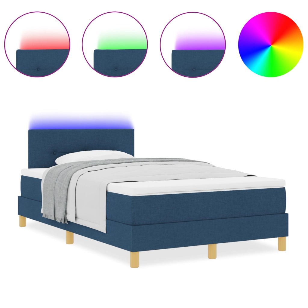 Letto a Molle con Materasso e Luce LED Blu 120x200 cm in Tessuto
