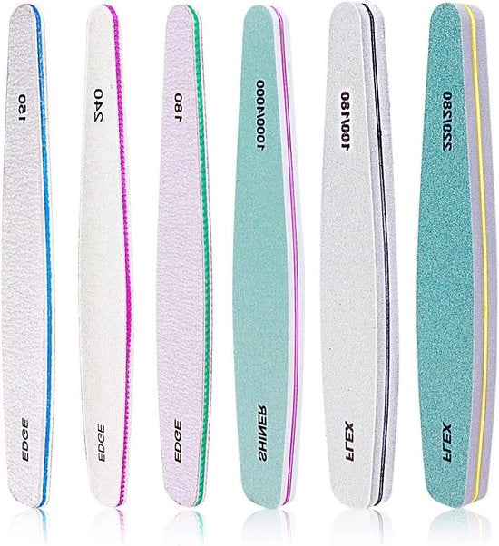 6 pezzi di file unghie professionale a doppia faccia con lamina emery per manicure e acrylic gel con grana lavabile a doppia faccia