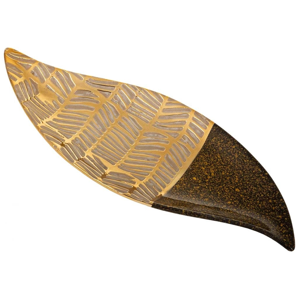 Centrotavola in ceramica dorata 42,5x16,5x2,5h