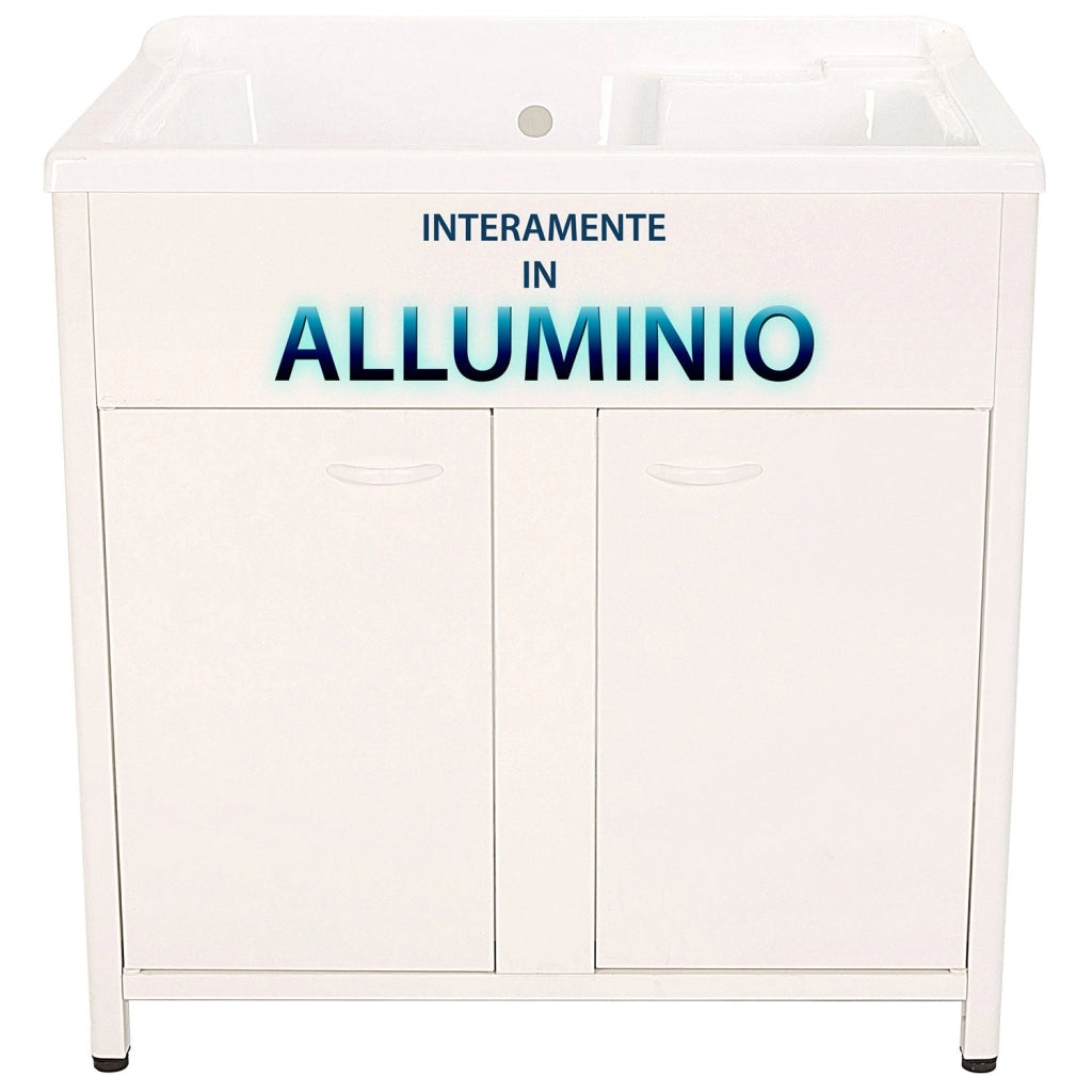 Mobile Lavatoio da Esterno in Polipropilene e Alluminio 75x60x83 cm con Doppia Vasca Bianco