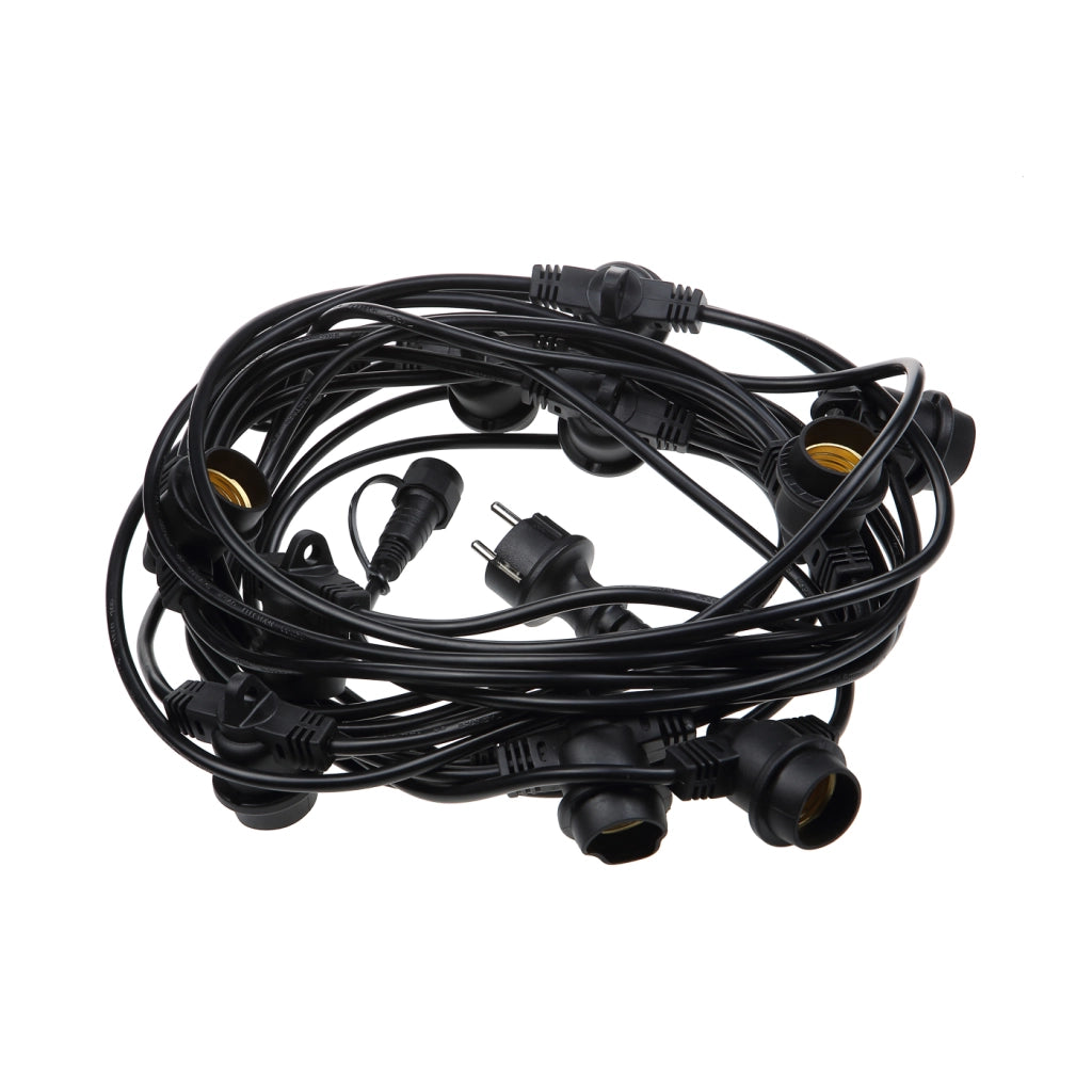 Alcapower Catena Luminosa 10 Portalampade E27 Nera, Lunghezza 11.5 metri, Grado di protezione IP65, Collegabile fino a 6 unità, Tensione 230V AC