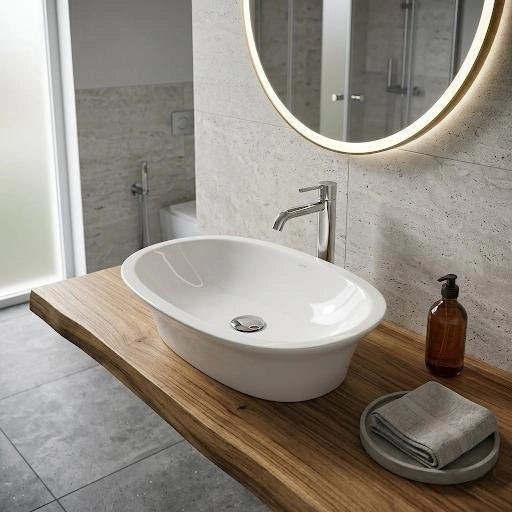 Lavabo da appoggio in ceramica bianco cm 60 senza foro rubinetto Sensation - Rak Ceramics