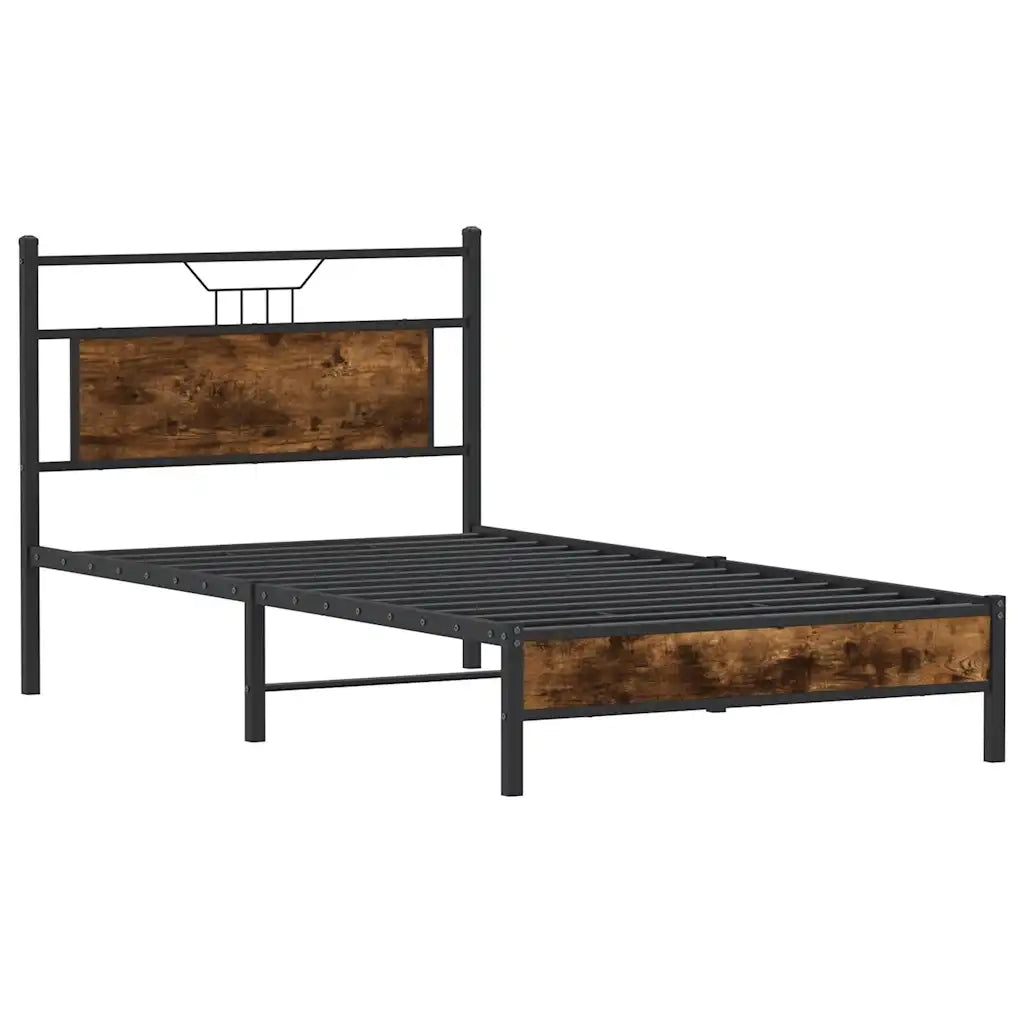 Letto singolo | Letto per adulti | Giroletto senza Materasso Rovere Fumo 107x203 cm in Truciolato