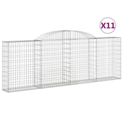 Cestini gabbioni recinzione a gabbia muro di contenimento ad arco 11 pezzi 300 x 30 x 100/120 cm ferro zincato argento 02_0040338