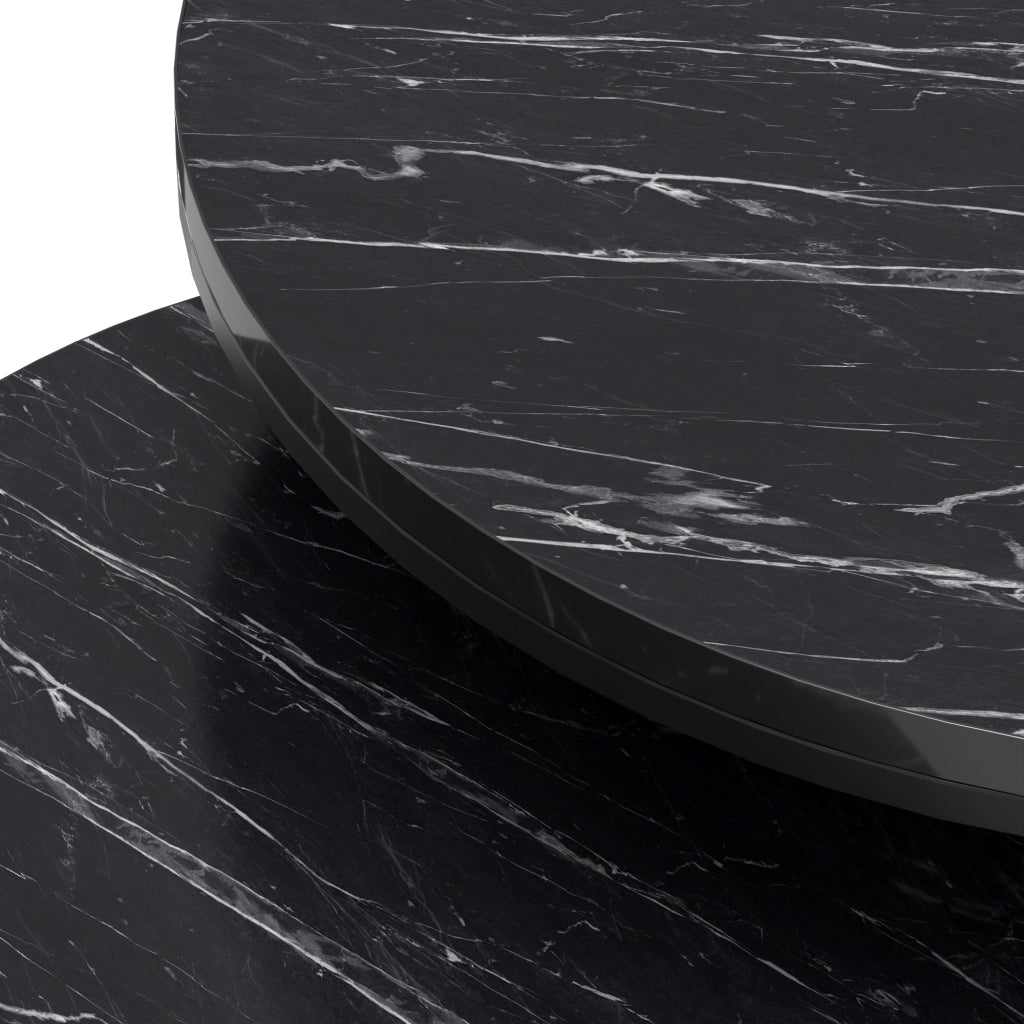 Set Skagen 2 Tavolini Sovrapponibili con Piani Rotondi e Telaio in Metallo - Effetto Marmo Nero / Nero [en.casa]