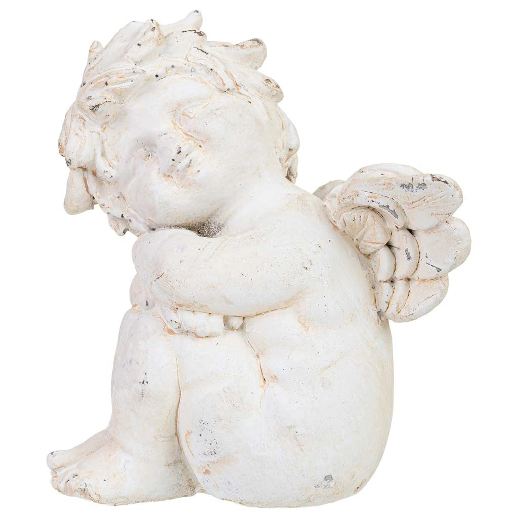 Figura decorativa a forma di angelo in magnesio bianco, 14x14x17h cm