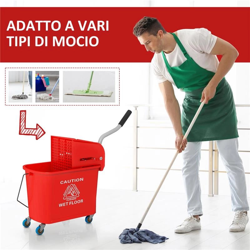 CARRELLO PULIZIE CARRELLO LAVAPAVIMENTI CON STRIZZATORE 60X27X70.5CM ROSSO