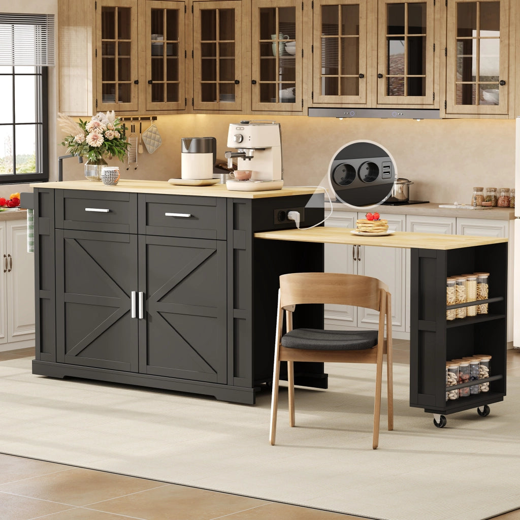 ISOLA DA CUCINA 130/205x50x93 cm con piano estraibile MDF Nero/Naturale