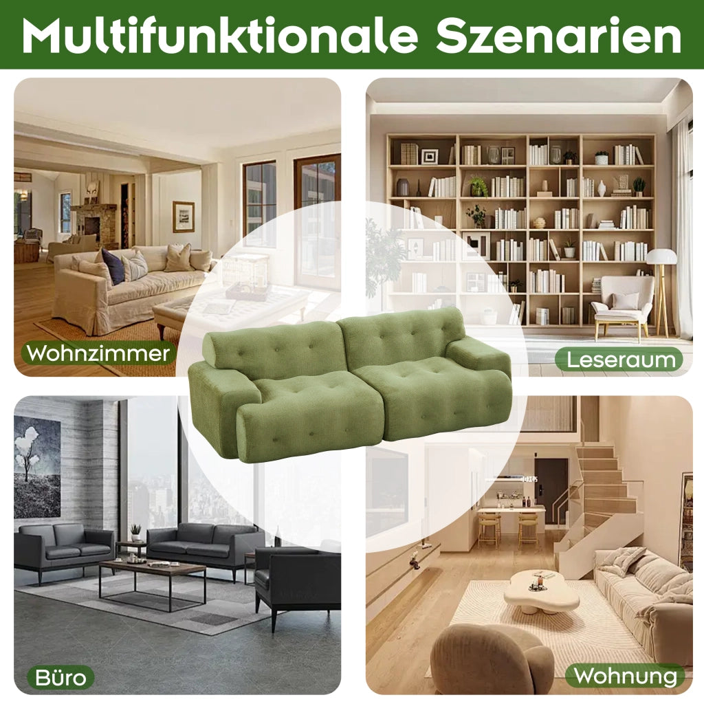 Divano a due posti modulare in ciniglia con braccioli ampi design ergonomico senza montaggio verde 224 × 104 × 66 cm