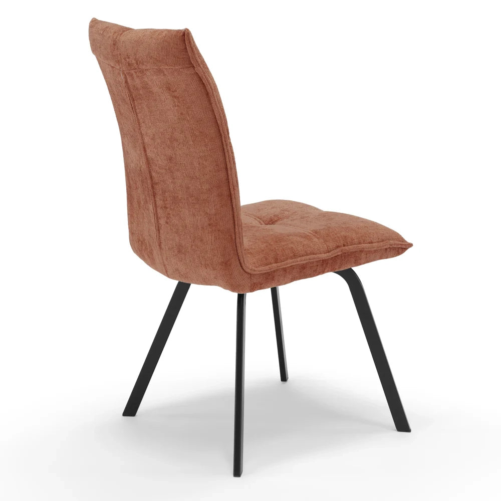 Set 4 sedie imbottite per sala da pranzo LETIZIA, design moderno, gambe robuste in metallo, rivestimento in tessuto spesso e idrorepellente effetto tridimensionale, colore Terra
