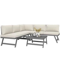 Set da giardino d'angolo e convertibile 4 pezzi con 2 divani, 1 poltrona ad angolo e 1 tavolino basso