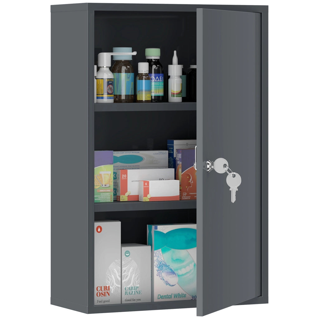 Armadietto da Bagno con 3 Ripiani e 2 Chiavi ¨C Zephmum ¨C Grigio 40x18x60 cm